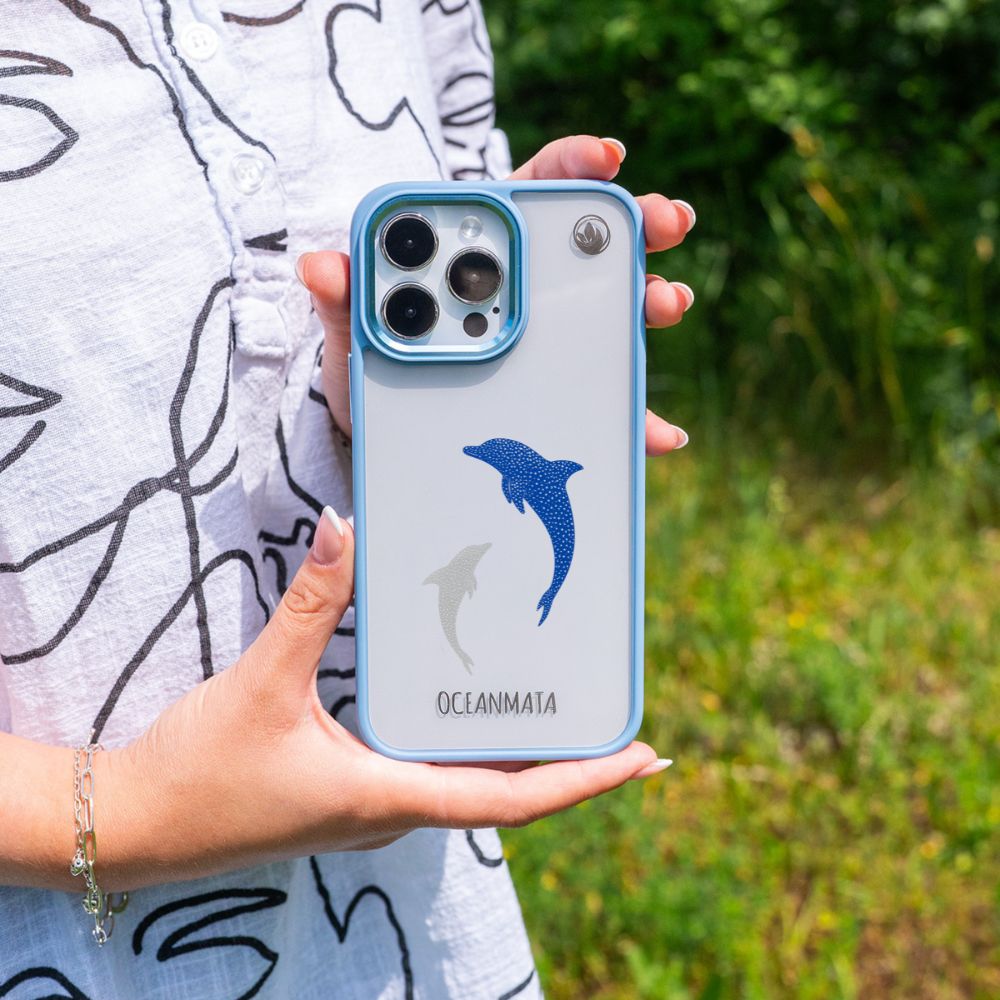iPhone 15 pro max case - dolphin blue - "Dolphin Twins" - sustainable