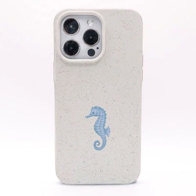 iPhone 15 pro Hülle - Seepferdchen weiß - "SeahorseTale" - nachhaltig