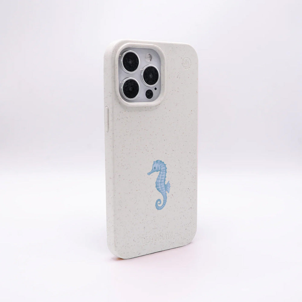 iPhone 15 Hülle - Seepferdchen weiß - "SeahorseTale" - nachhaltig