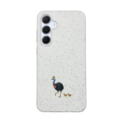 Samsung A55 Case - Cassowary White - "CassowaryStroll" - sustainable