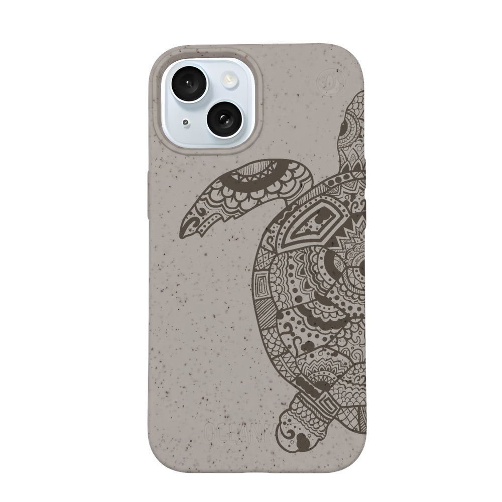 iPhone 15 case - beige - "GREEN TURTLE" - sustainable