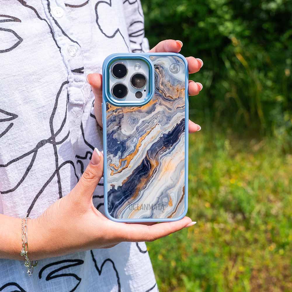 iPhone 16 Hülle - marmor blau - "BlueMarble" - nachhaltig