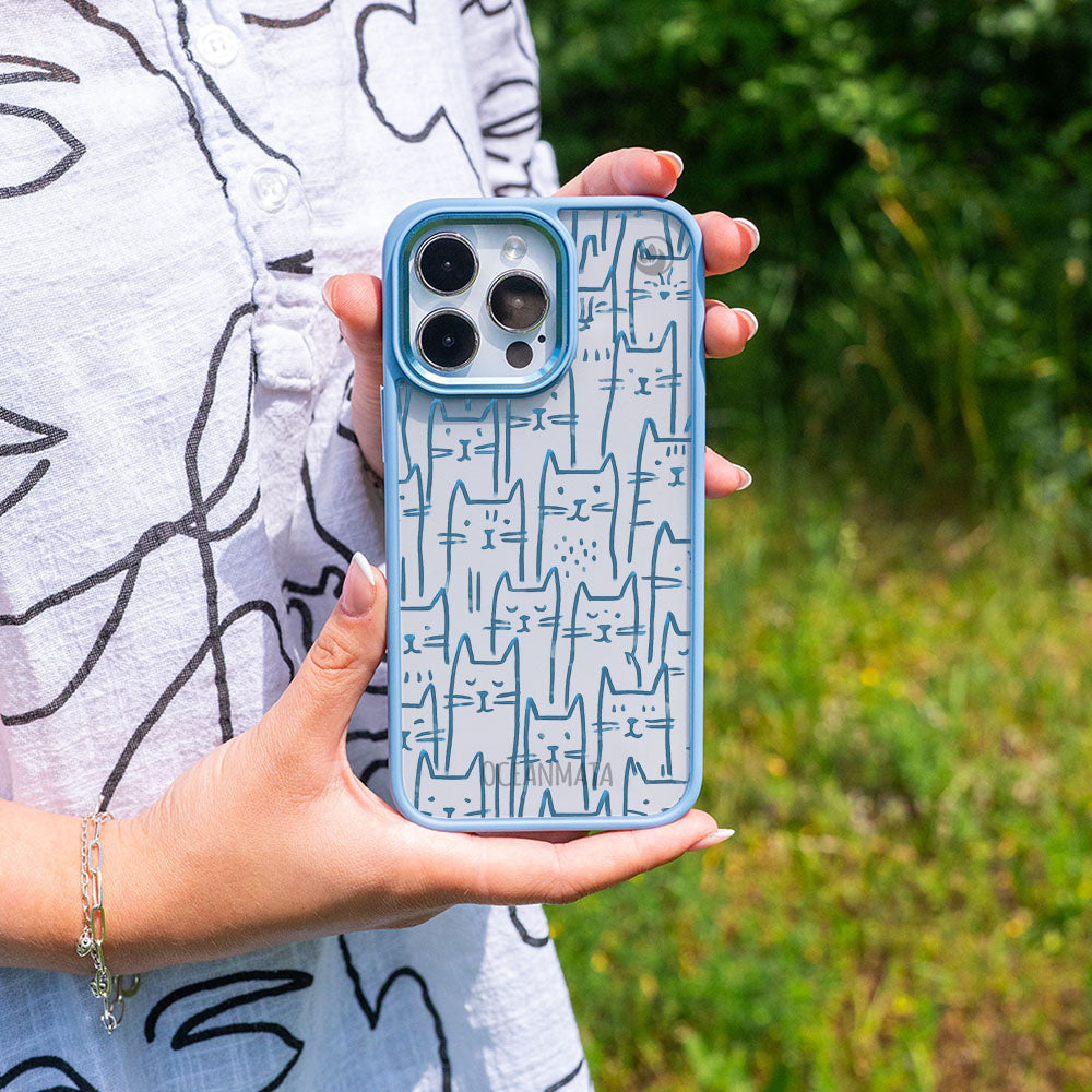 iPhone 13 pro Hülle - Katzen blau - "miau" - nachhaltig