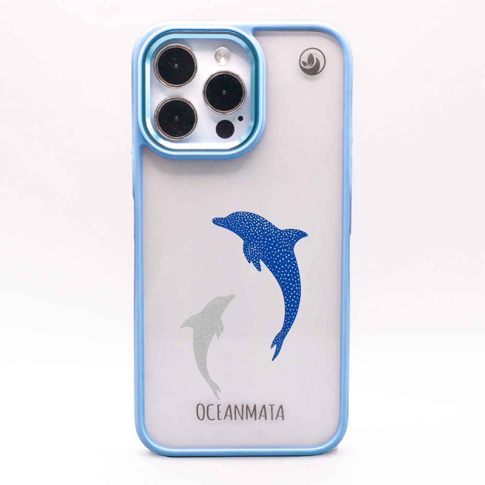 iPhone 15 pro max case - dolphin blue - "Dolphin Twins" - sustainable