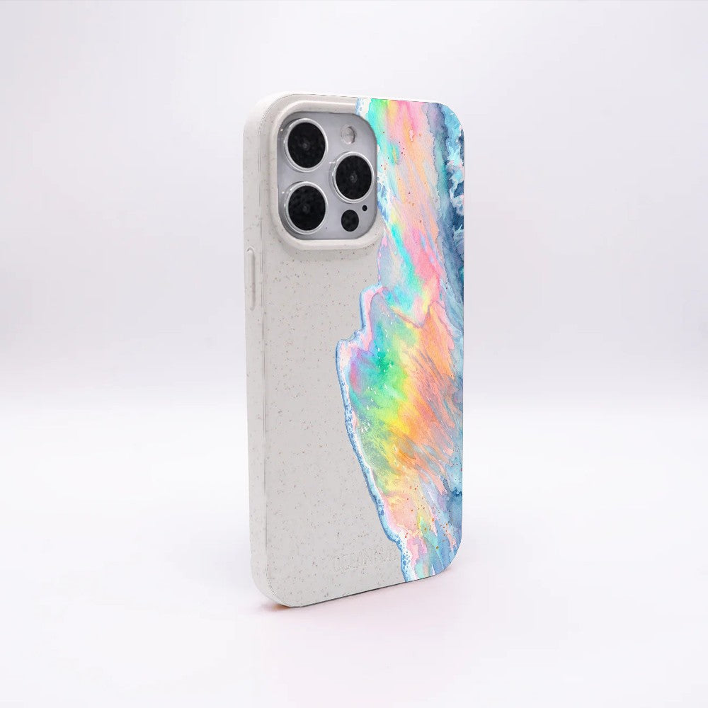 iPhone 14 Pro Max Case - Rainbow Wave White - "WaveOfPride" - sustainable