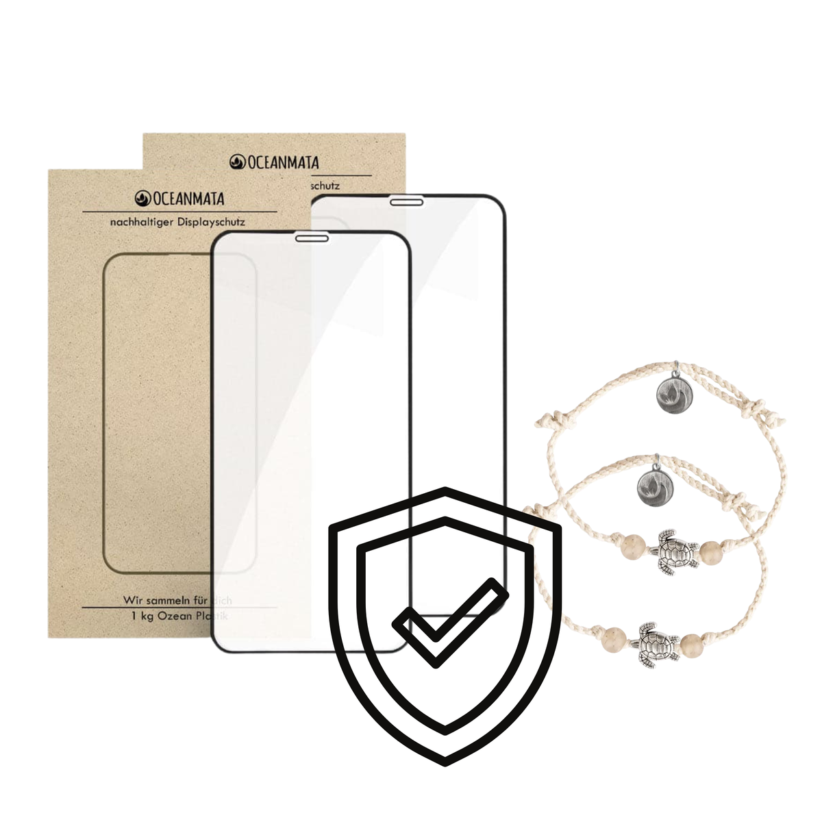 Sorgenfrei - 2x Schutzglas + Oceanmata Care + 2x Turtle Armband