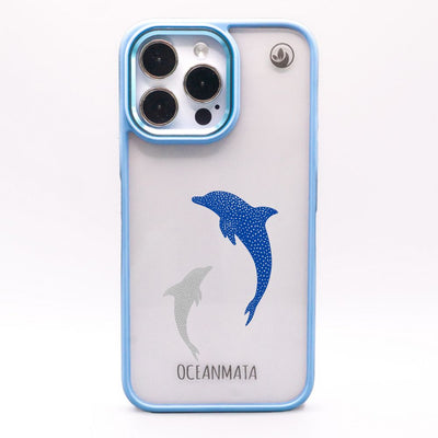 iPhone 15 pro case - dolphin blue - "Dolphin Twins" - sustainable