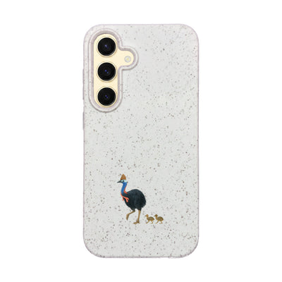 Samsung S24 Case - Cassowary White - "CassowaryStroll" - sustainable