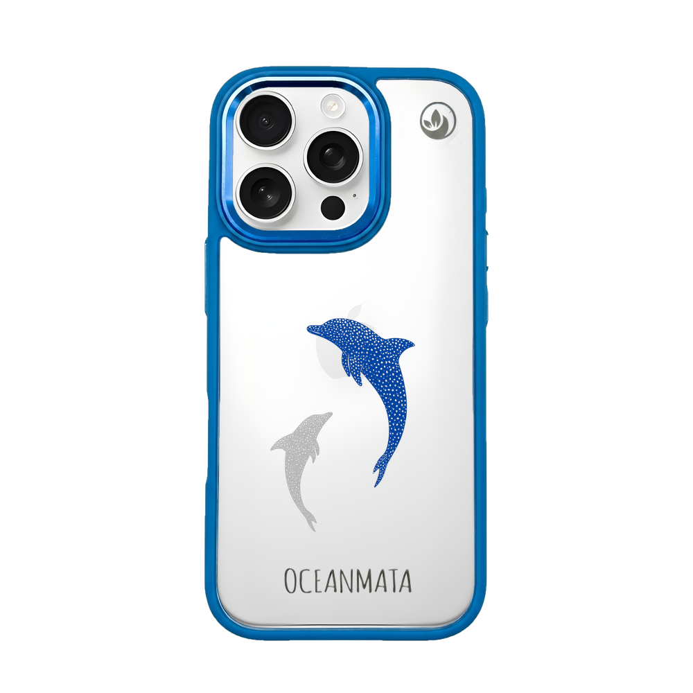 iPhone 16 pro case - dolphin blue - "Dolphin Twins" - sustainable