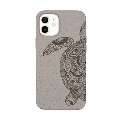 iPhone 12 mini case - beige - "GREEN TURTLE" - sustainable