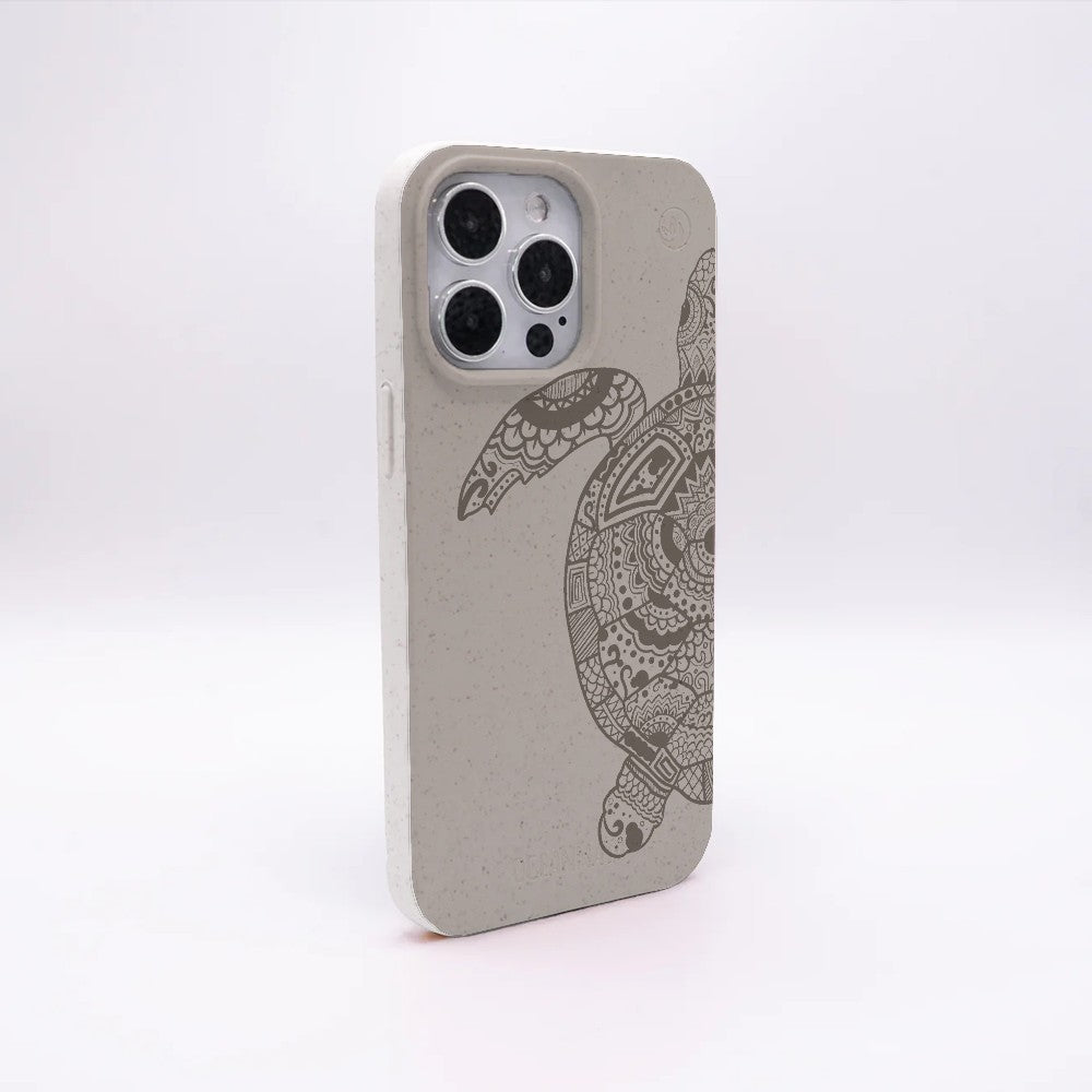 iPhone 15 case - beige - "GREEN TURTLE" - sustainable