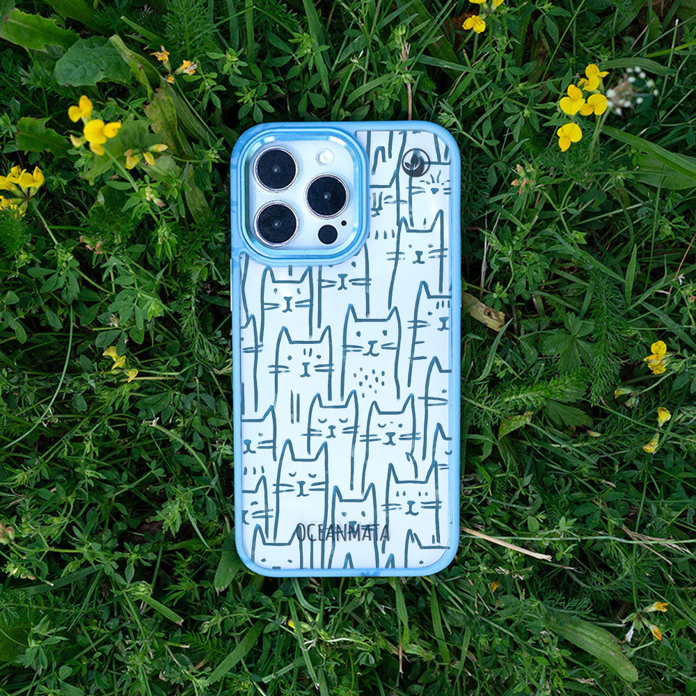 iPhone SE/7/8 Hülle - Katzen blau - "miau" - nachhaltig