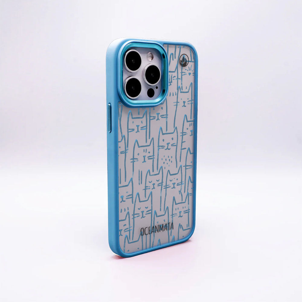iPhone 16 pro Hülle - Katzen blau - "miau" - nachhaltig
