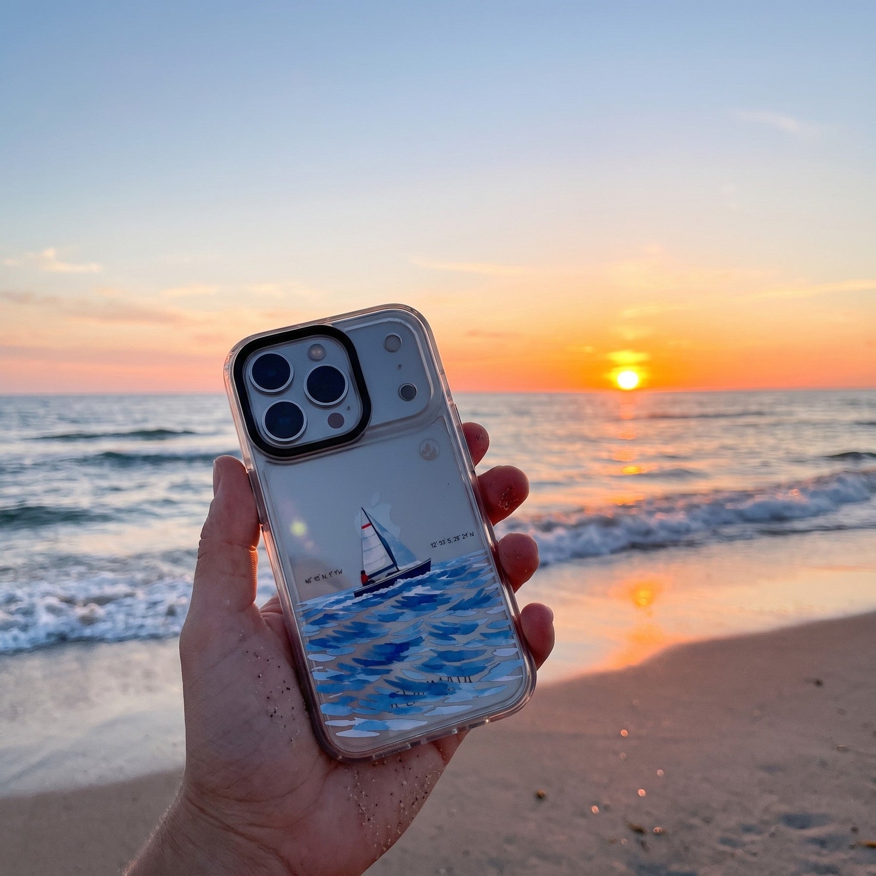 Nachhaltige Handyhülle iPhone 13 pro max Towardsthehorizon aus Ocean Plastic — in der Hand