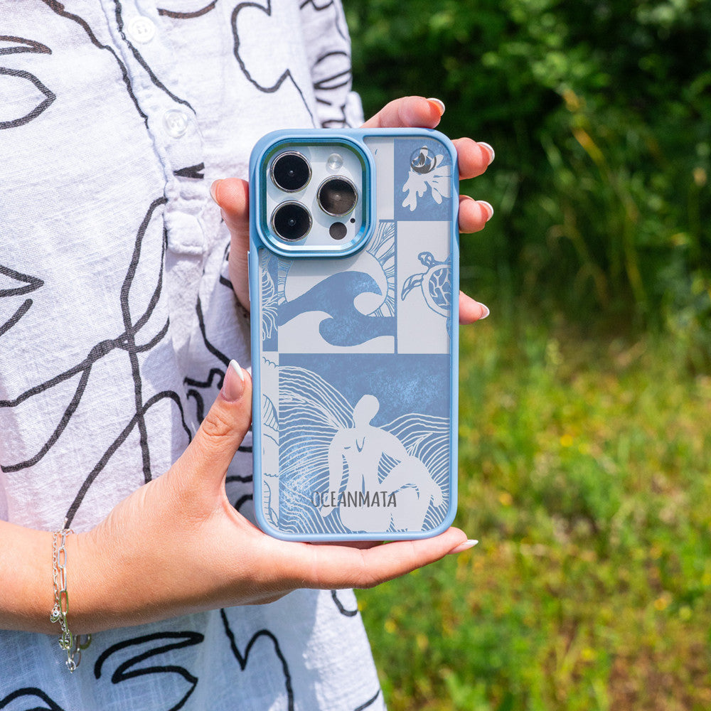 iPhone 16 pro case - Line Art Ocean - "Waves of Balance" - sustainable